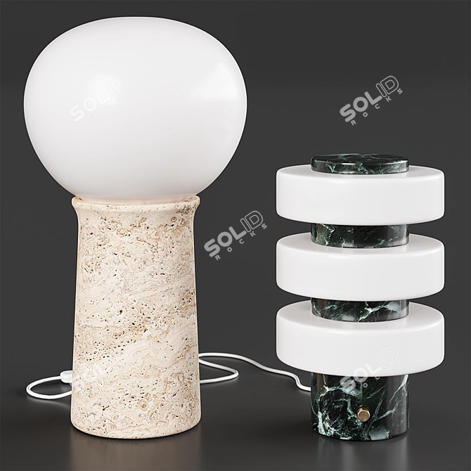 Mercury Travertine Table Lamp Set 3D model image 2