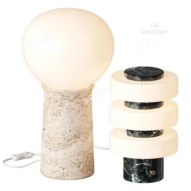 Mercury Travertine Table Lamp Set 3D model image 3