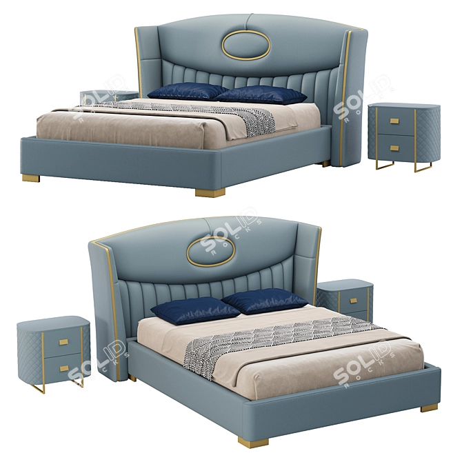 Elegant Leather Bed Frame Set 3D model image 1