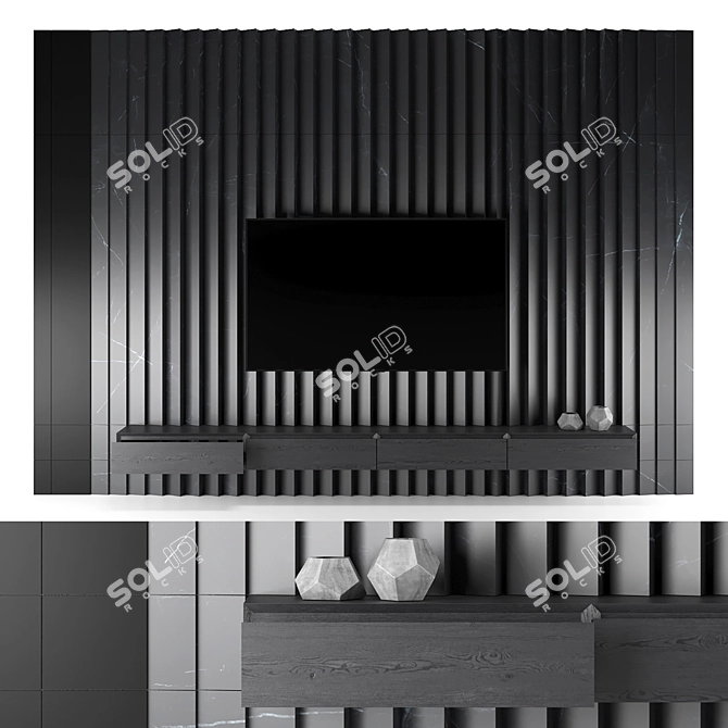 Modern Black Marble Ceramic TV Wall 3D model image 1