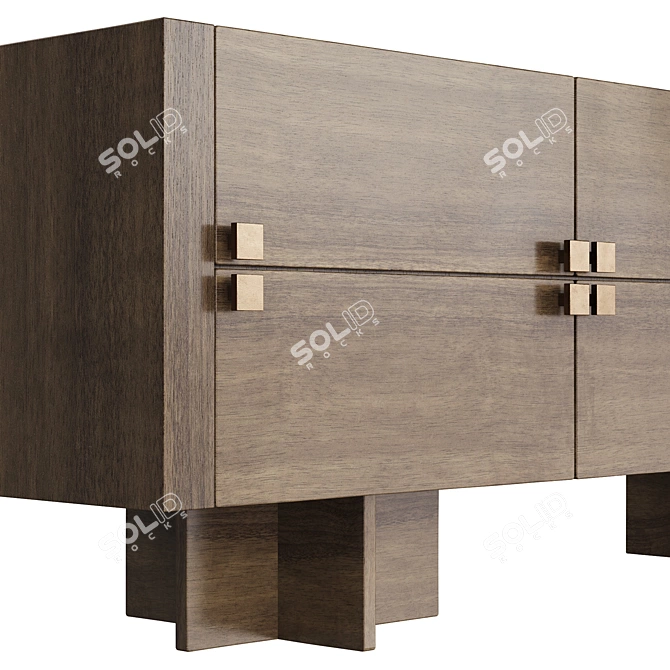 Handcrafted Red Wood TV Stand 3D model image 2