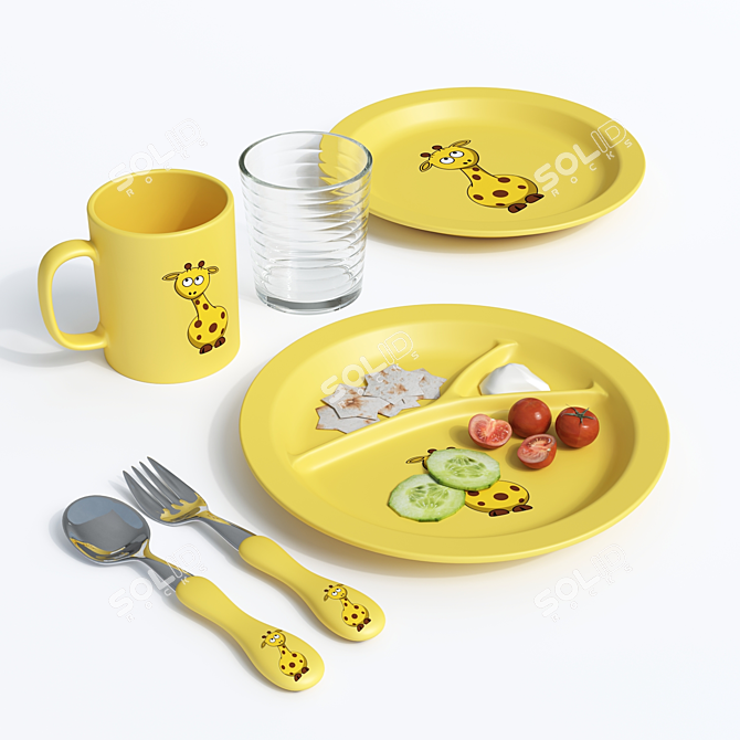 Kids' 3-Color Plastic Tableware Set 3D model image 2