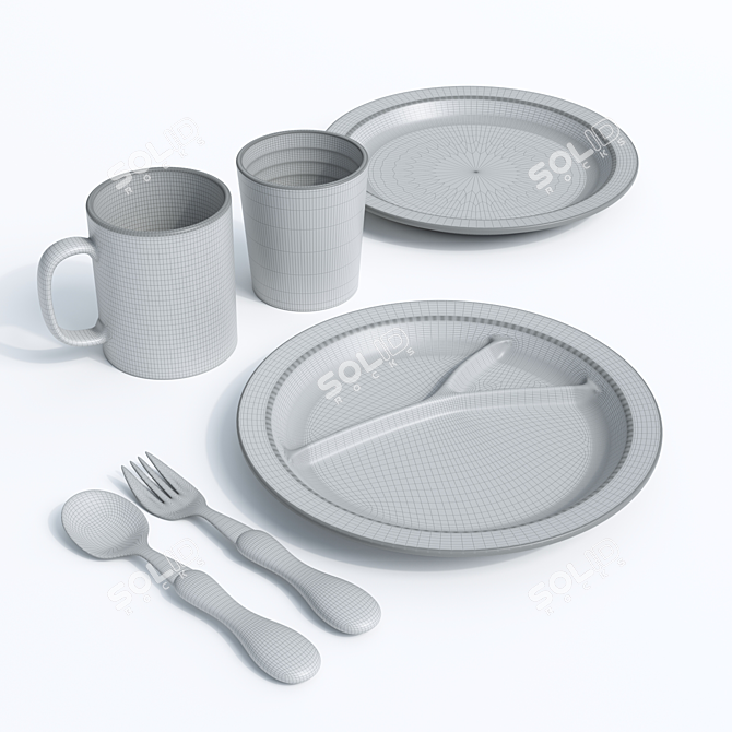 Kids' 3-Color Plastic Tableware Set 3D model image 4