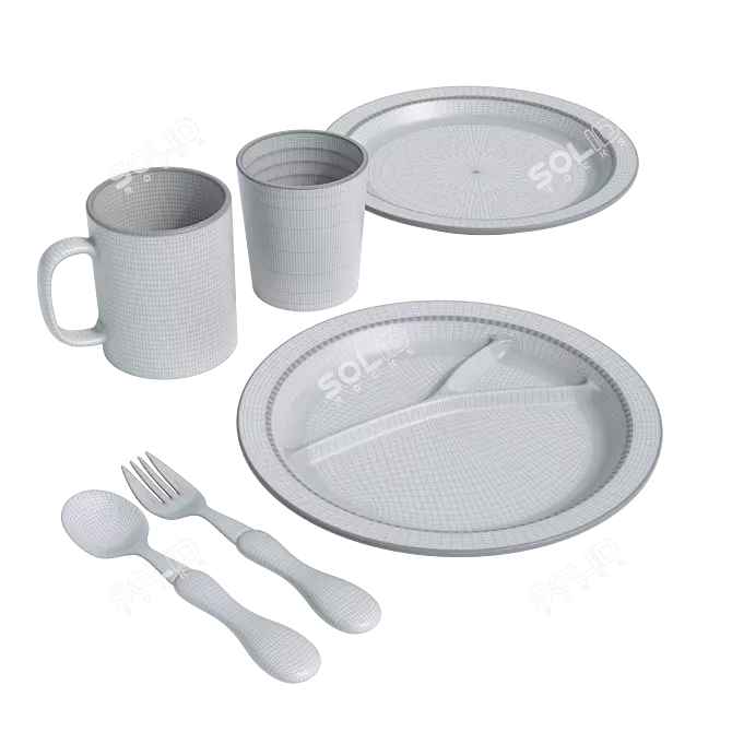 Kids' 3-Color Plastic Tableware Set 3D model image 6