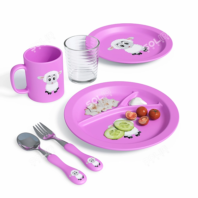 Kids' 3-Color Plastic Tableware Set 3D model image 9