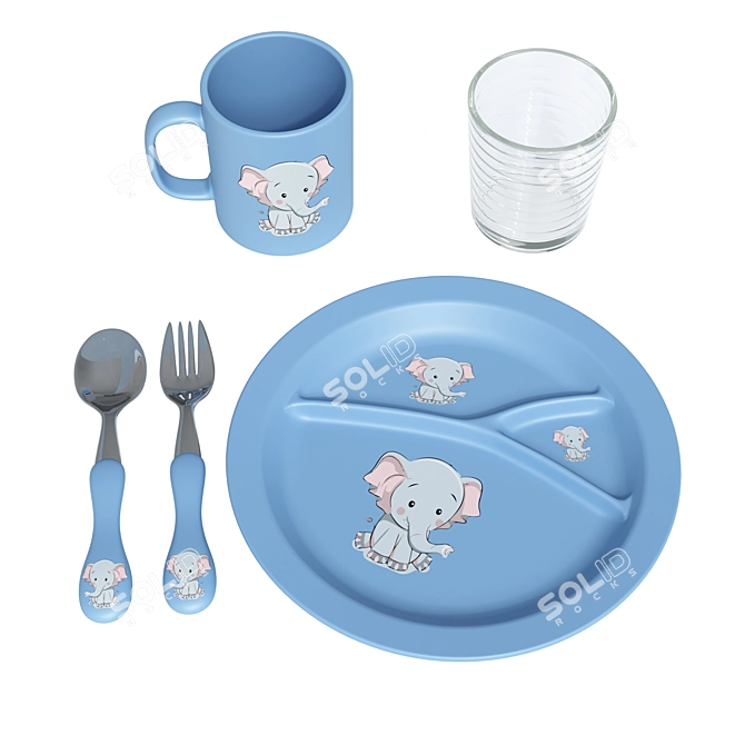 Kids' 3-Color Plastic Tableware Set 3D model image 11