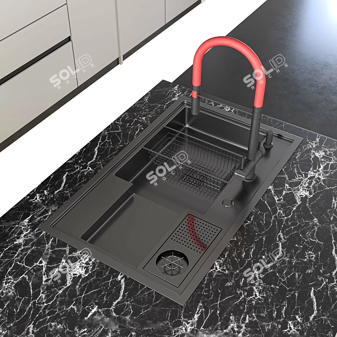 Minimalist Modern Black White Kitchen 3D model image 7