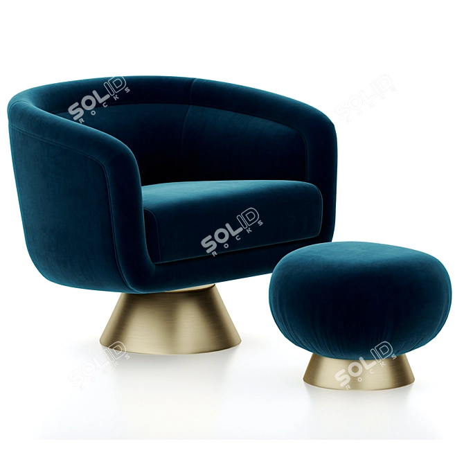 Luxury Velvet Swivel Chair Set 3D model image 1