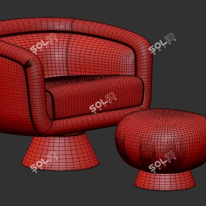 Luxury Velvet Swivel Chair Set 3D model image 6