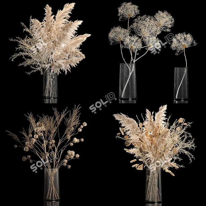 Luxury White Dry Flower Bouquets 3D model image 1