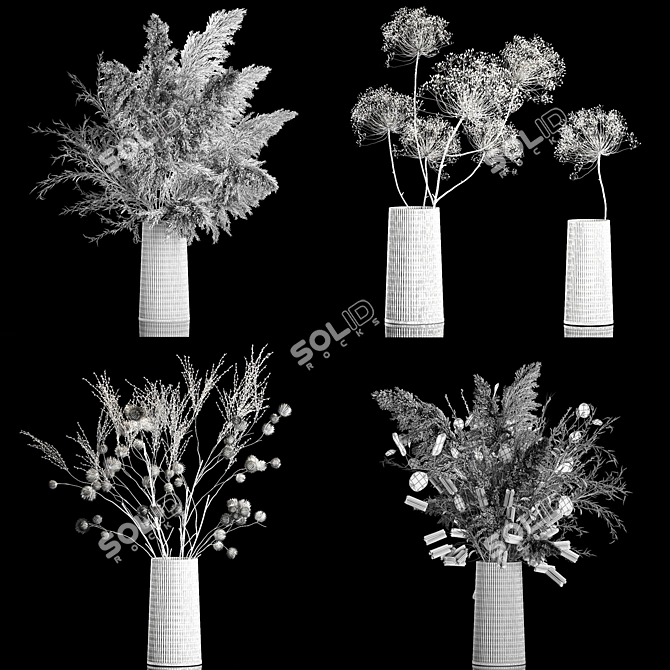 Luxury White Dry Flower Bouquets 3D model image 6