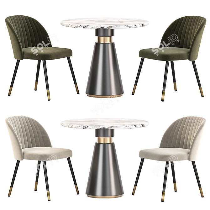 Modern Metal Velvet Dining Set 3D model image 1