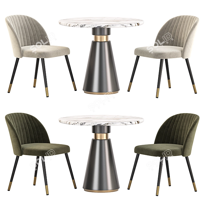 Modern Metal Velvet Dining Set 3D model image 2
