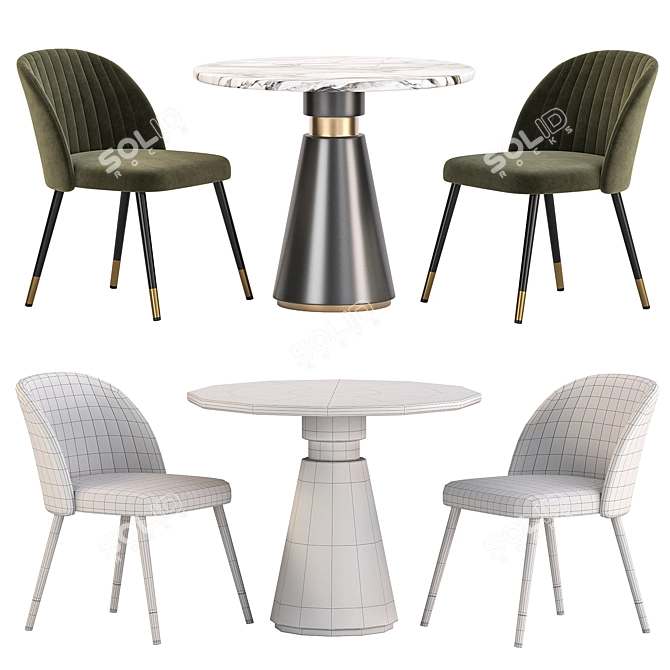 Modern Metal Velvet Dining Set 3D model image 3