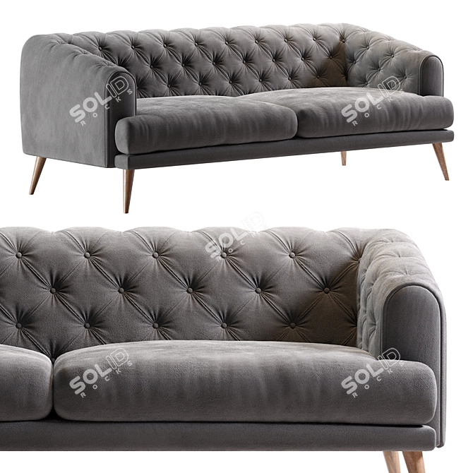 Modern Earl Gray Chesterfield Sofa 3D model image 4