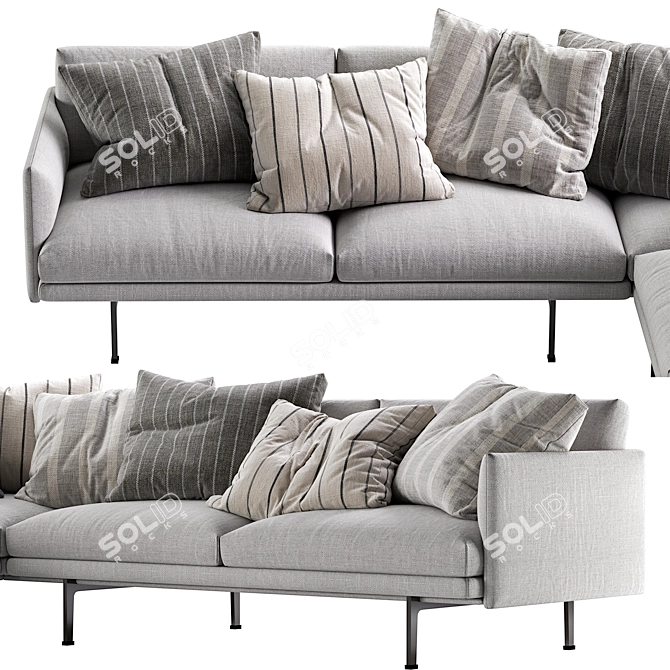 Modern Outline Corner Sofa Set 3D model image 4