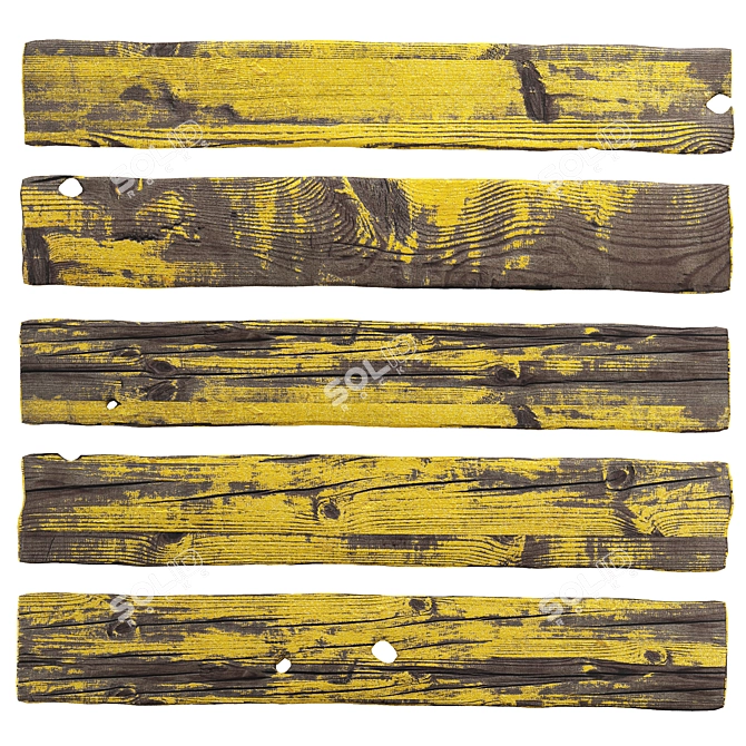 Vintage Painted Wood Boards Set 3D model image 3