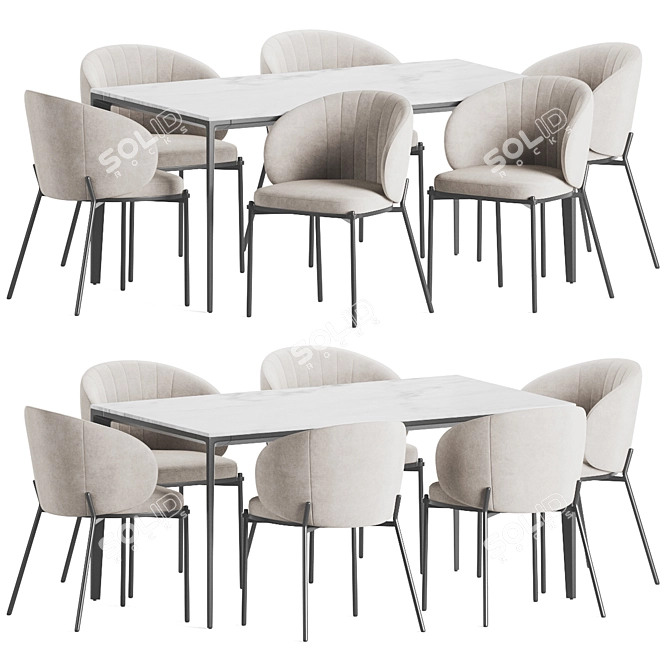 Elegant Wood and Fabric Dining Set 3D model image 1