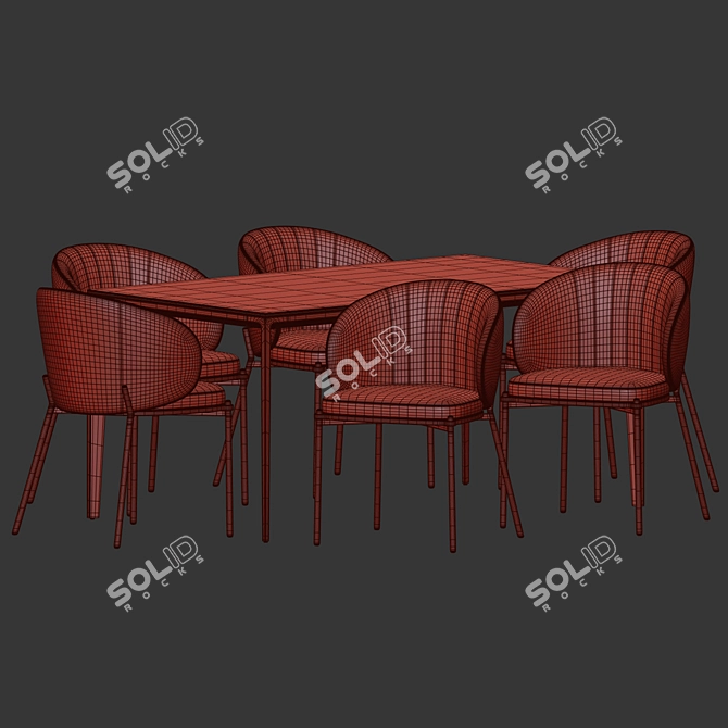 Elegant Wood and Fabric Dining Set 3D model image 2