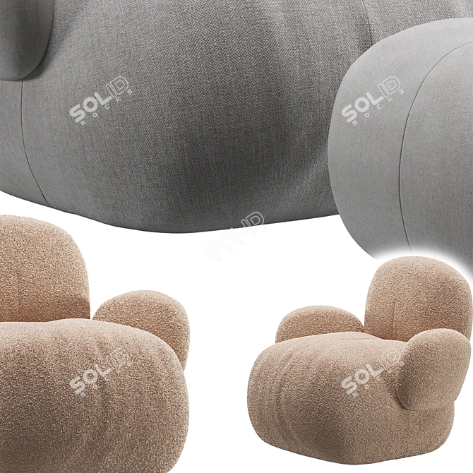 Contemporary Carmelo Armchair Set 3D model image 6