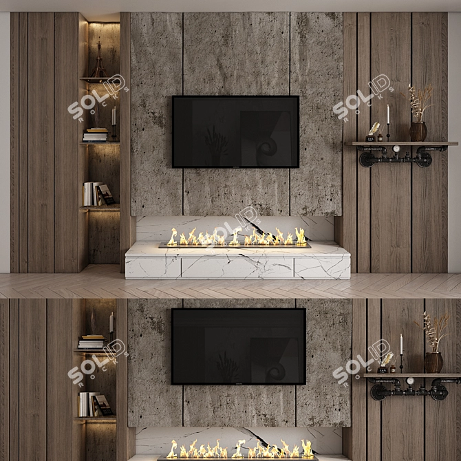 Modern TV Wall Set 04 3D model image 1