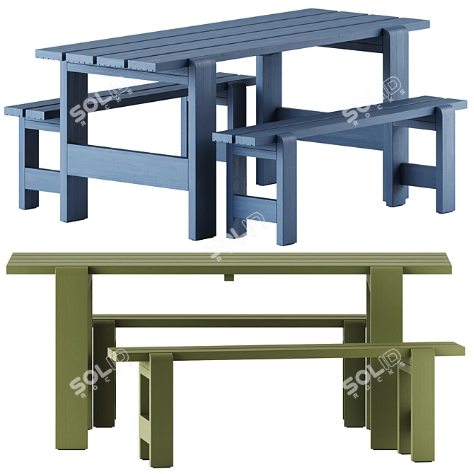 Hay Weekday Table & Bench 3D model image 1