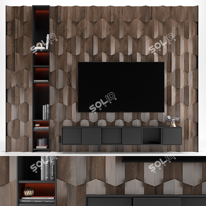 Modern Wood TV Wall Display 3D model image 1