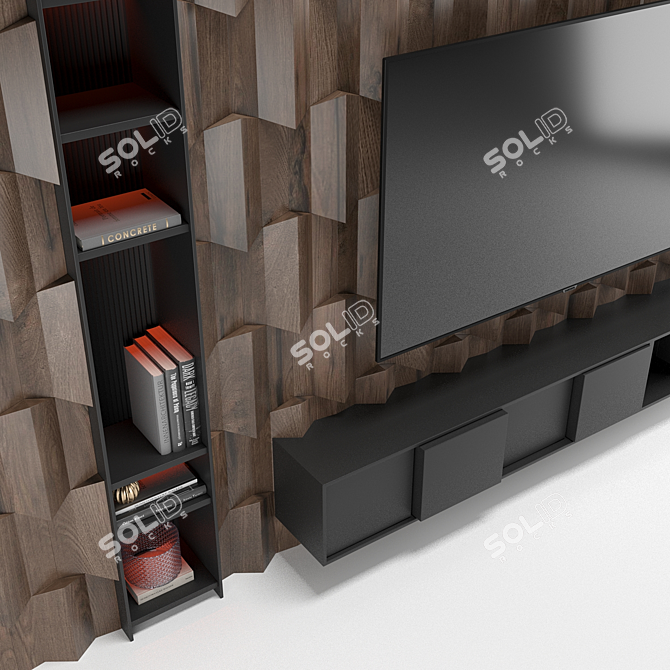 Modern Wood TV Wall Display 3D model image 2