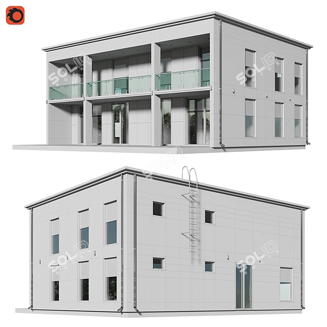 Modern Two-Storey Villa Model 3D model image 3