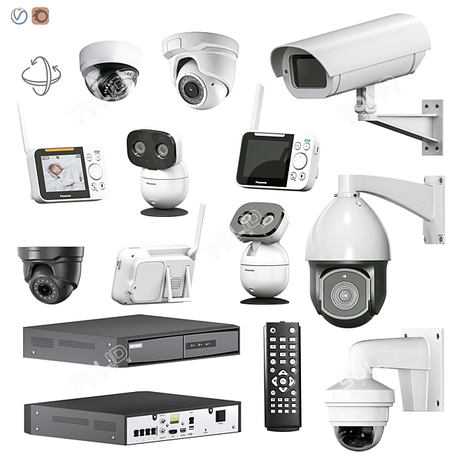 Surveillance Camera System Kit 3D model image 1