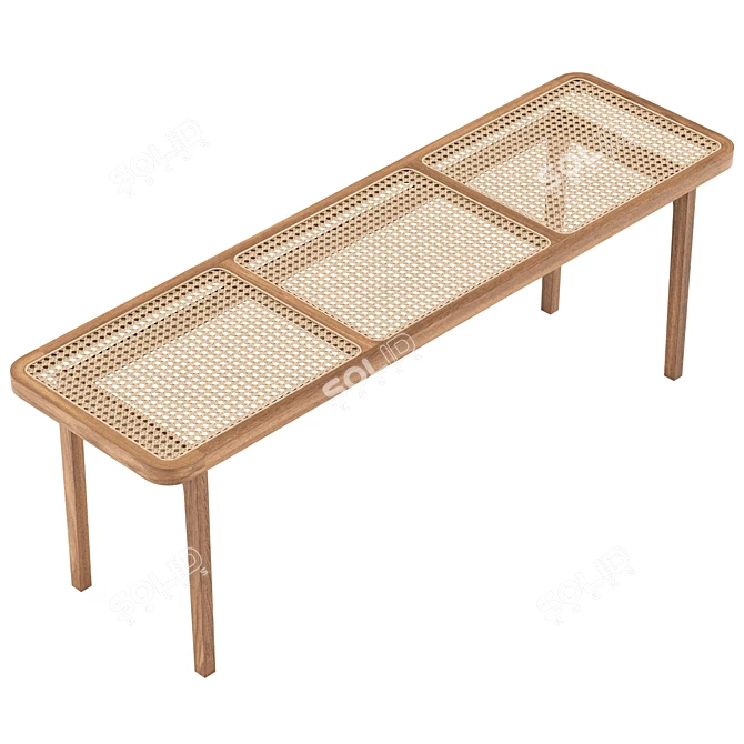 Modern Oak Bench with Upholstered Seat 3D model image 5