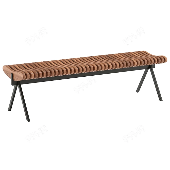 Teak Garden Bench, Real-Sized 3D model image 1