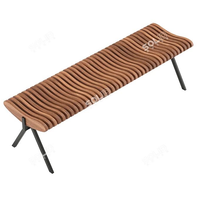 Teak Garden Bench, Real-Sized 3D model image 5