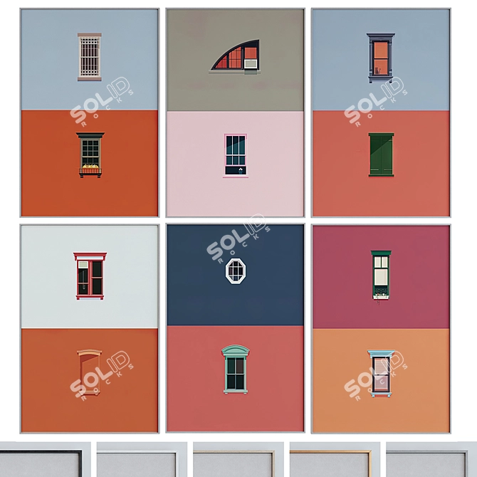 Window Frame Set 6pc Modern 3D model image 1