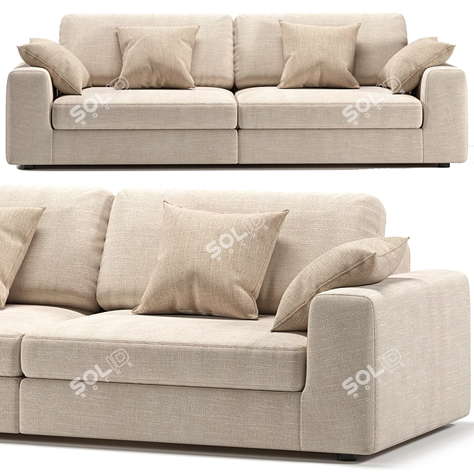 Modern Convertible Sofa With Ottoman 3D model image 1