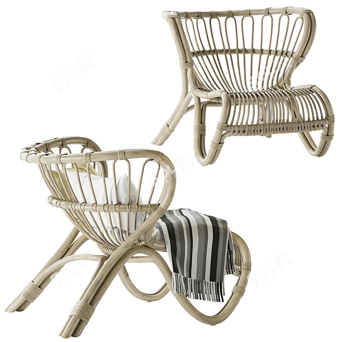 Handwoven Rattan Fox Lounge Chair 3D model image 4