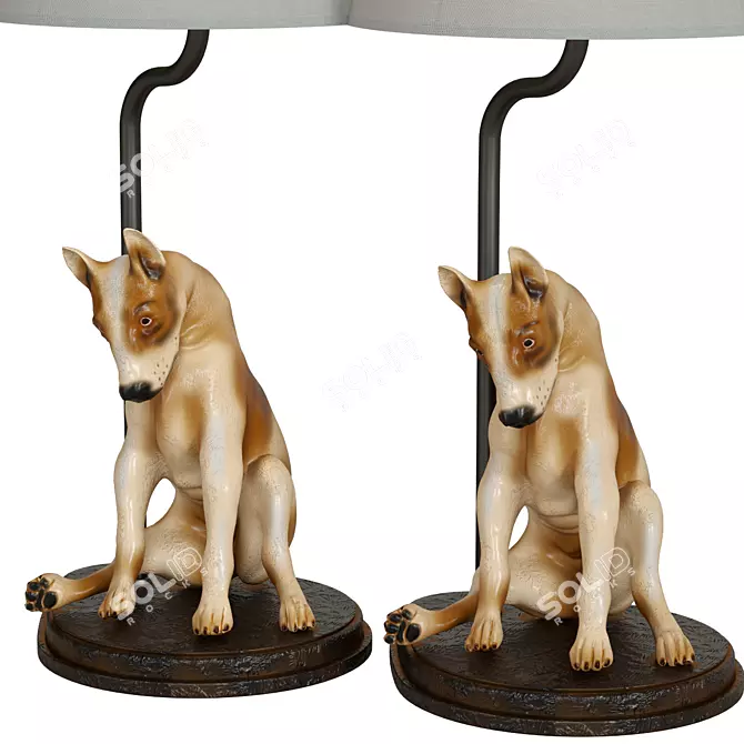 Dog Sculpture Table Lamp Velvet 3D model image 3