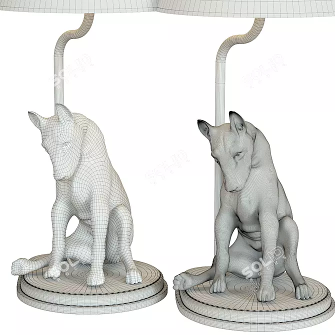 Dog Sculpture Table Lamp Velvet 3D model image 4