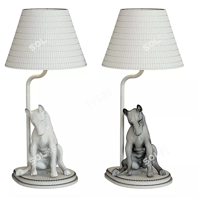 Dog Sculpture Table Lamp Velvet 3D model image 5