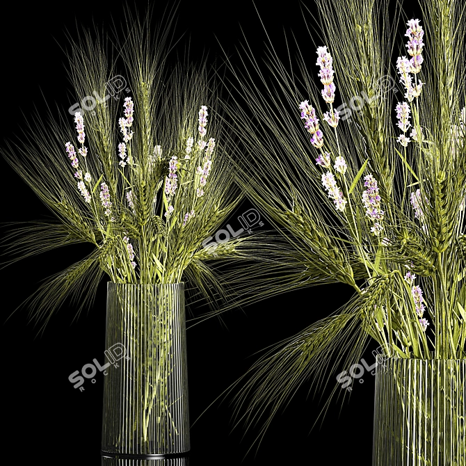 Green Wheat Lavender Bouquet 3D model image 1