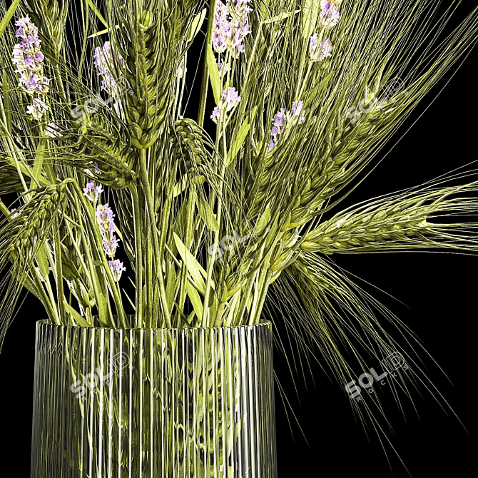 Green Wheat Lavender Bouquet 3D model image 4