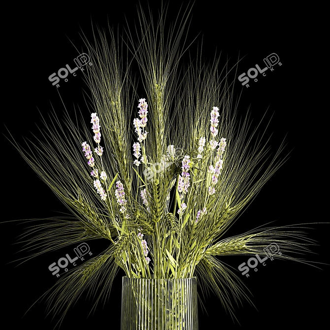 Green Wheat Lavender Bouquet 3D model image 5