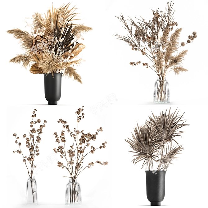 White Dry Flower Bouquet Set 3D model image 1