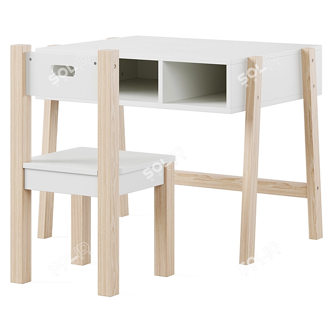 Wooden Kids Desk and Chair 3D model image 1