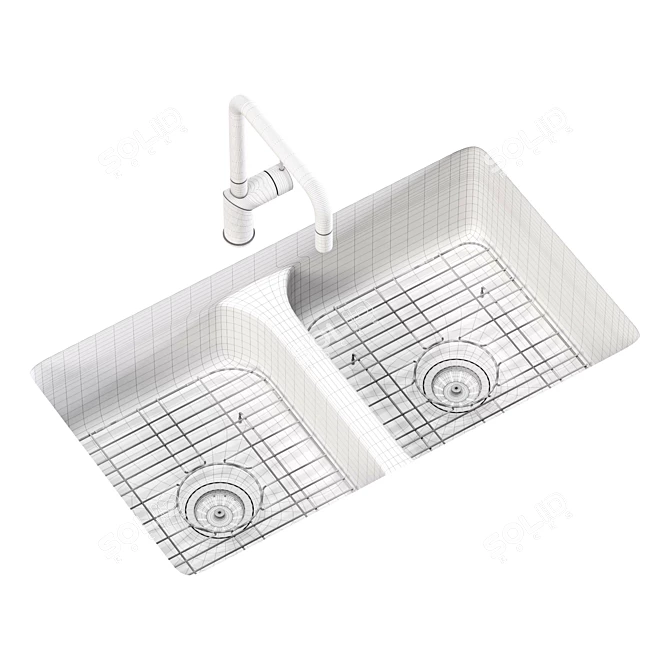 Ruvati 32" Low-Divide Stainless Sink 3D model image 7