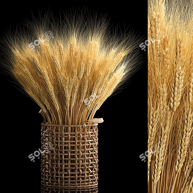 Eco Wheat Spikelet Basket Bouquet 3D model image 1