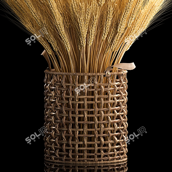 Eco Wheat Spikelet Basket Bouquet 3D model image 3