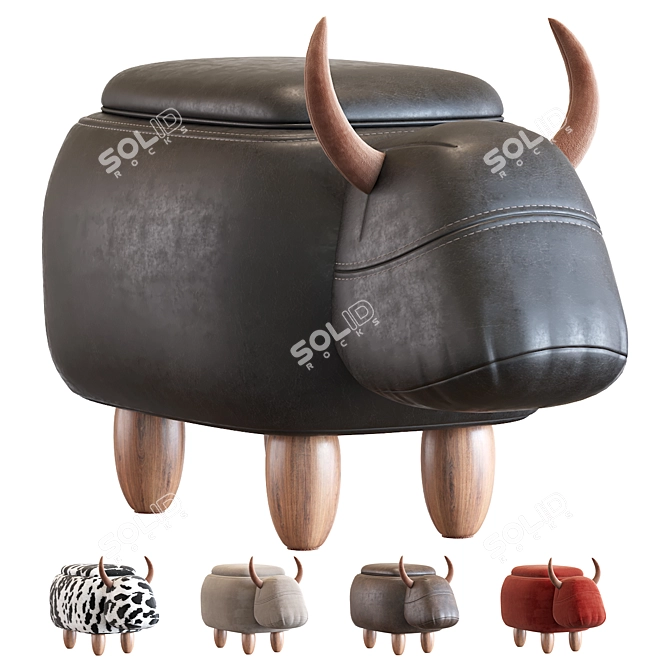 Cow Leather Modern Stool 3D model image 1