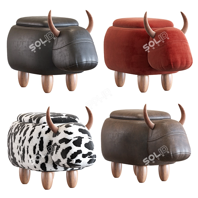 Cow Leather Modern Stool 3D model image 2