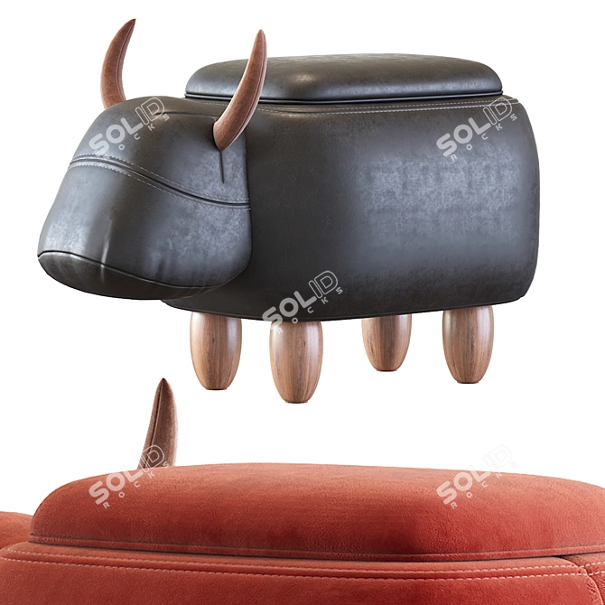 Cow Leather Modern Stool 3D model image 6